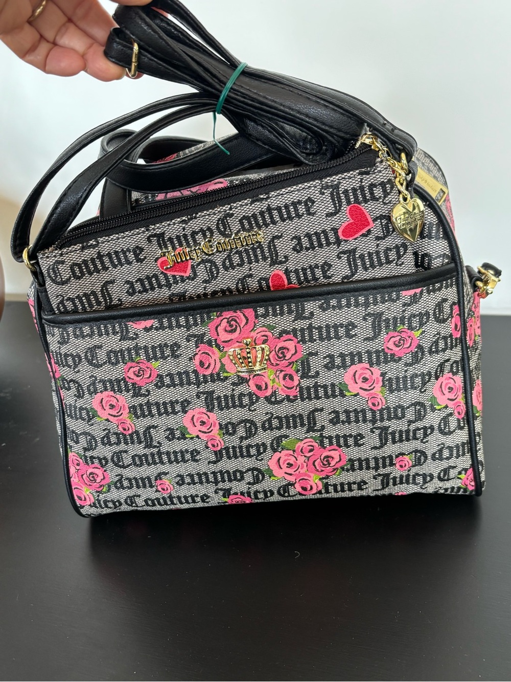 NWOT (2 BAGS)- JUICY COUTURE PINK BLOOM CROWN ROYAL SATCHEL/HEART STAT CROSSBODY